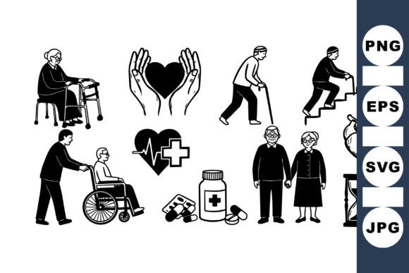 Elderly Care Medical Icons Set