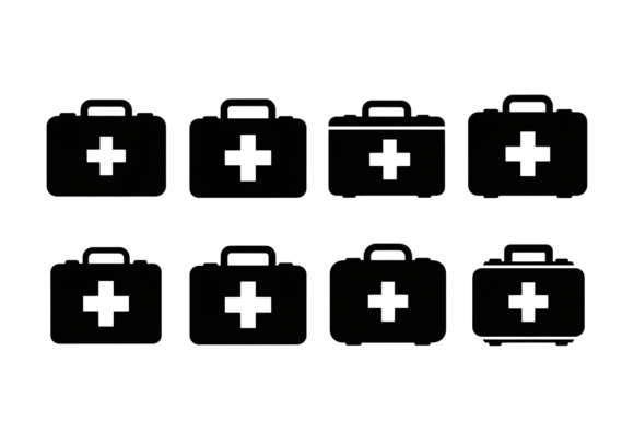 First Aid Kit Icons Medical Bag Vector