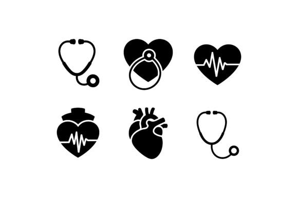 Medical Heart Vector Silhouette Set