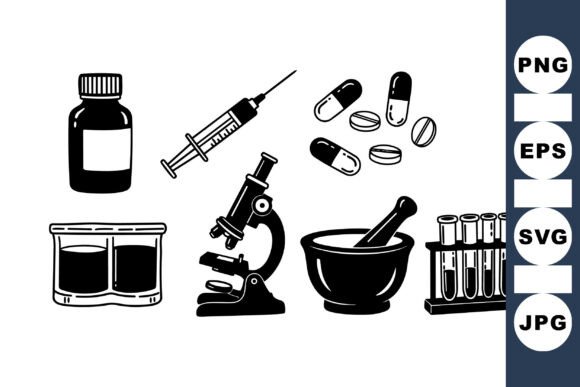 Medical Science Lab Icons Set