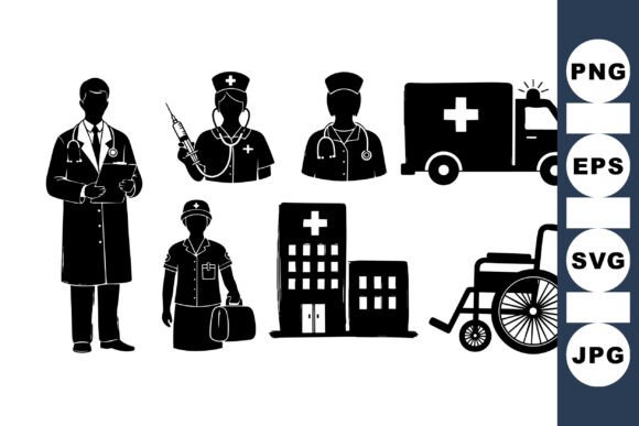 Medical Staff and Ambulance Icons