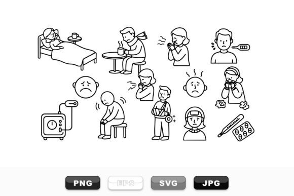 Sick People Medical Icon Set
